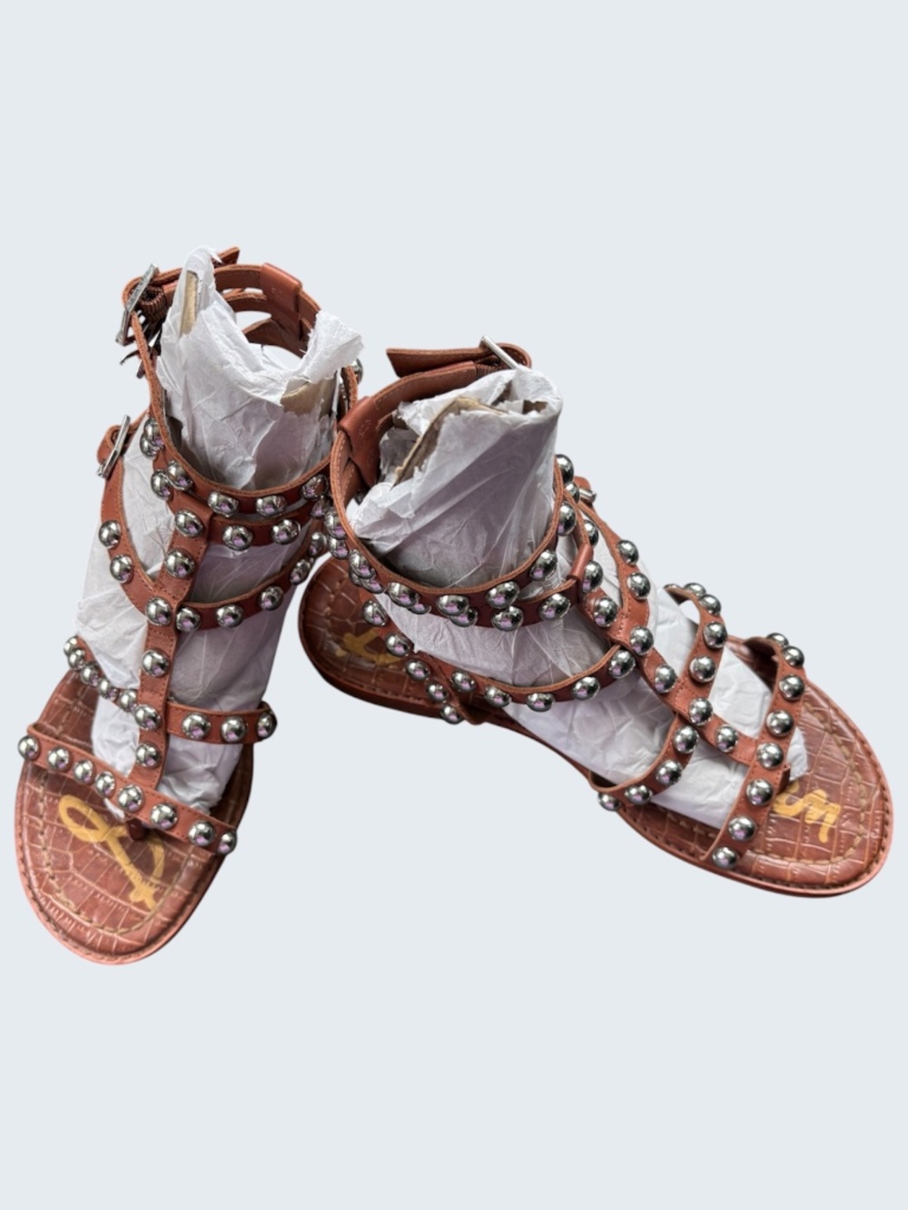 Sam Edelman Eavan Studded Gladiator Sandal Brown Leather Domed Metal Studs 6.5 - Picture 6 of 11